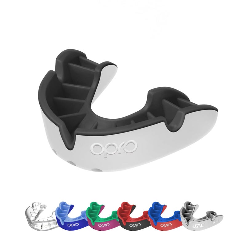 OPRO Silver Level Mouth Guard - Moldable Mouthguard with Multi-Layer Protection for Boxing, Hockey, Rugby, MMA, jiu Jitsu UFC & Football Mouthpiece - Includes Mouth Guard Case (Youth, White/Black) - Image 1